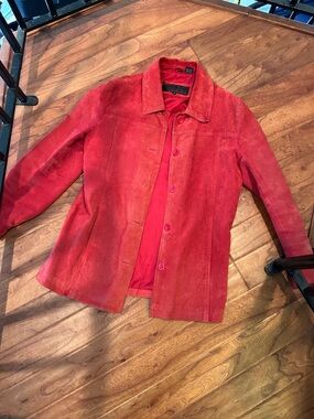 Phase Two Vintage Red Suede Leather Button Down Collared Jacket Size Medium